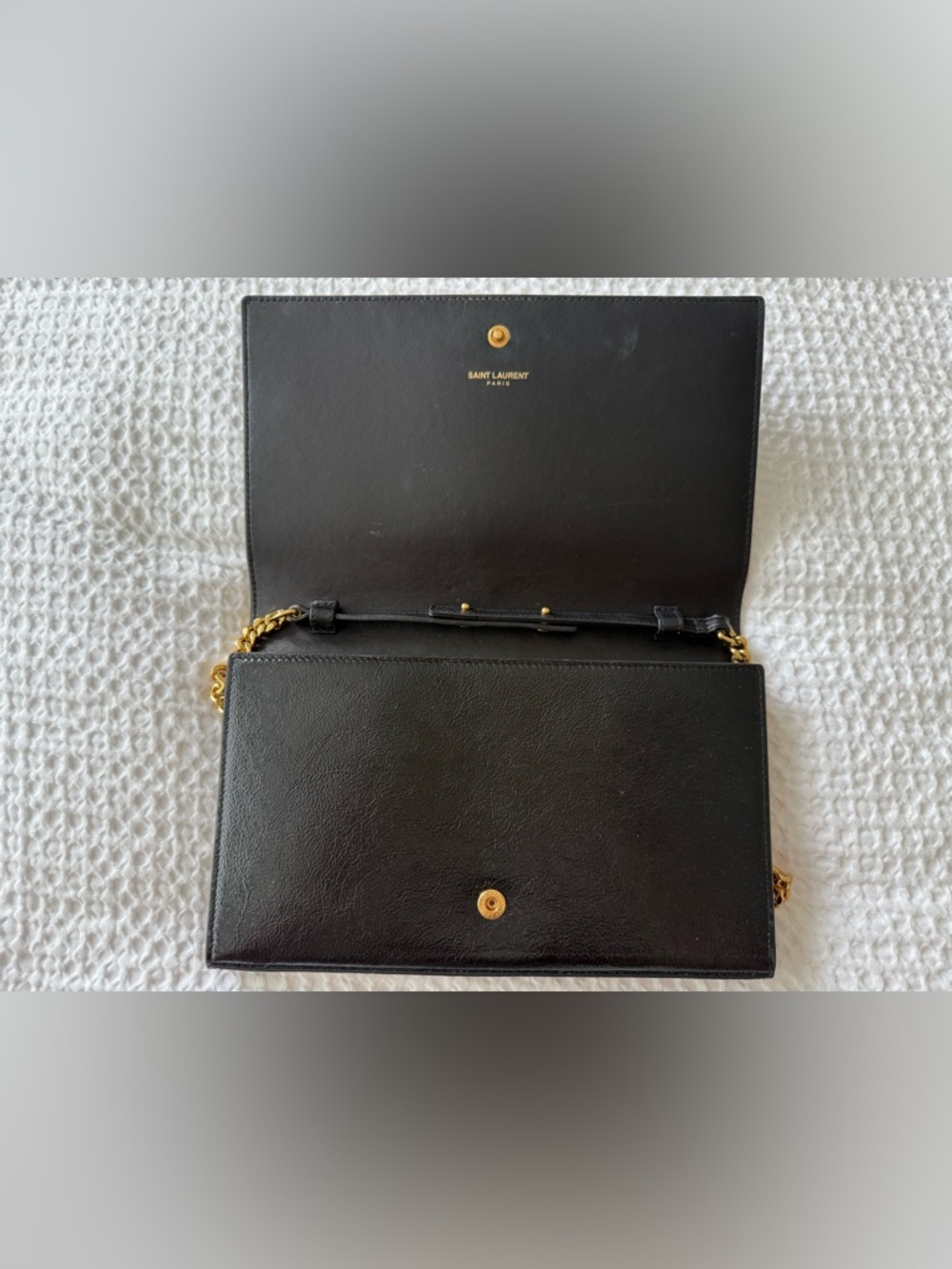 Saint Laurent Black Patent Leather with Gold YSL Emblem - Picture 2 of 6
